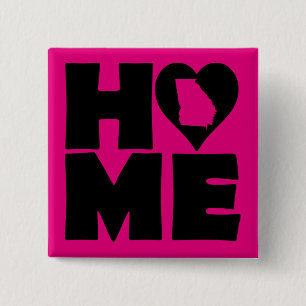 Carré 5 Cm Badge Épingle État Géorgie Maison Cœur