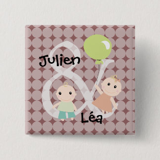 Carré 5 Cm Badge naissance jumeaux fille garcon ballon 03