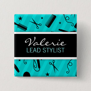 Carré 5 Cm Badge nominatif bleu turquoise de salon de