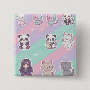 Carré 5 Cm Badge Paillettes Pastel Animaux Mignons Kawaii