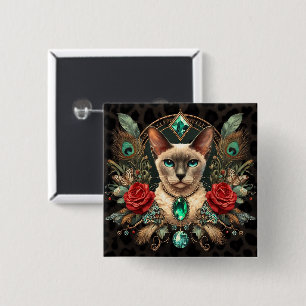 Carré 5 Cm Badge Vintage Siamese Cornish Rex Cat Art