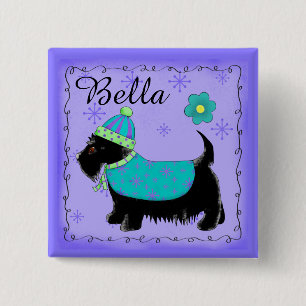 Carré 5 Cm Black Scottie Terrier Dog Nom personnalisé Badge