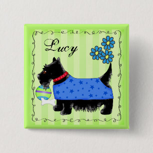 Carré 5 Cm Black Scottie Terrier Dog Nom personnalisé Badge