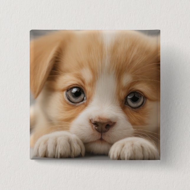Carré 5 Cm Bouton de chiot adorable Badge (Devant)