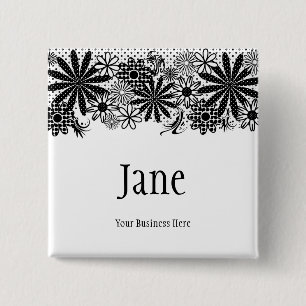 Carré 5 Cm Bouton pointillé noir et blanc de badge nominatif