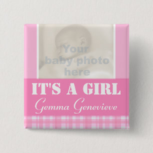 Carré 5 Cm C'est une fille photo de nouveau-né et nom badge r