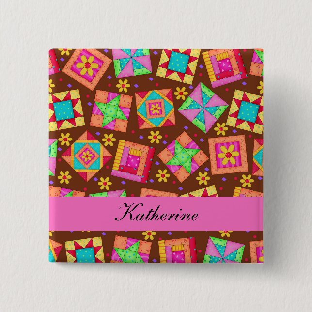 Carré 5 Cm Chocolat Brown Patchwork Quilt Blocks Nom Badge (Devant)