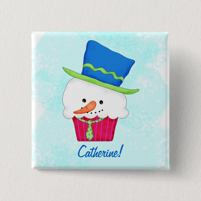Carré 5 Cm Christmas Snowman Cupcake Name Badge Personalized (Devant)