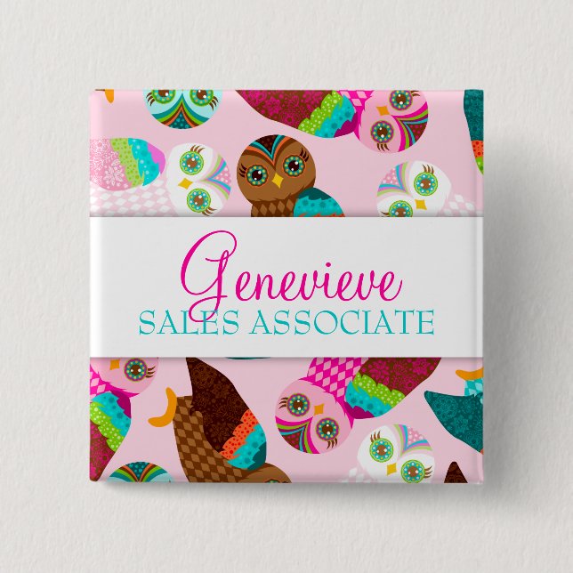 Carré 5 Cm Comment maintenant petits hiboux ? Badge nominatif (Devant)