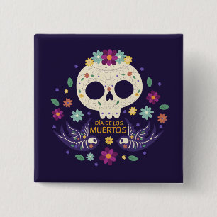 Carré 5 Cm Crâne floral coloré Dia de Muertos   Badge