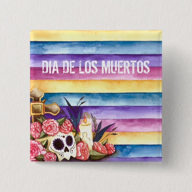 Carré 5 Cm Crâne floral Dia de los Muertos | Badge (Devant)