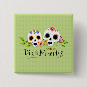 Carré 5 Cm Crânes à sucre florales Dia de Muertos   Badge