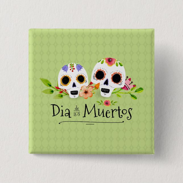 Carré 5 Cm Crânes à sucre florales Dia de Muertos | Badge (Devant)