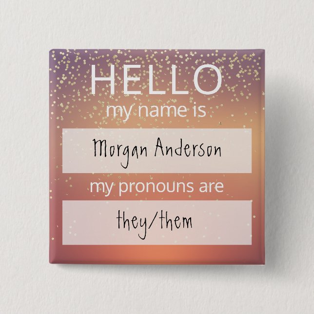 Carré 5 Cm Custom HELLO Mon Nom Pronouns Est Un Badge (Devant)