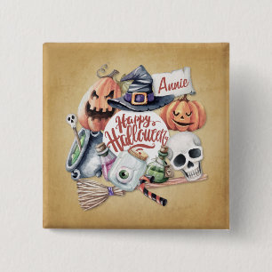Carré 5 Cm Halloween Vintage heureux personnalisé   Badge