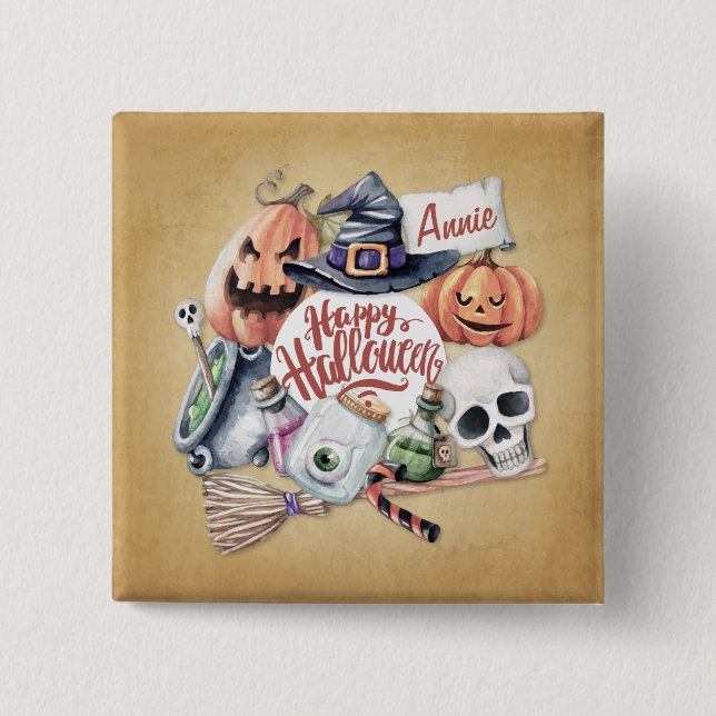Carré 5 Cm Halloween Vintage heureux personnalisé | Badge (Devant)