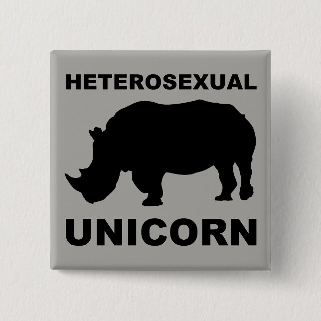 Carré 5 Cm Hétérosexuel licorne Rhinoceros Bouton Badge Drôle (Devant)