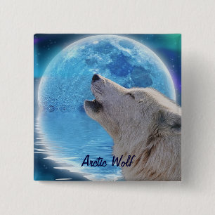 Carré 5 Cm Howling Arctic Wolf & Moon Wildlife Badge