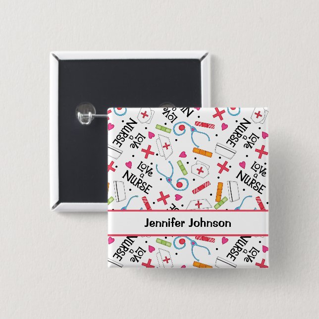 Carré 5 Cm Infirmière Amour Blanc Nom Badge Personnaliser (Devant & derrière)