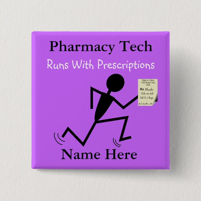 Carré 5 Cm Pharmacy Tech Nom Pins Badge Purple (Devant)