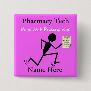 Carré 5 Cm Pharmacy Tech Nom Pins Badge rose