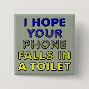 Carré 5 Cm Téléphone Dans Les Toilettes Badge Bouton Drôle Ép