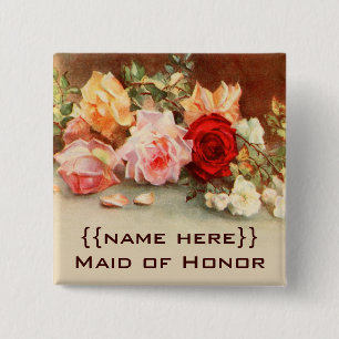 Carré 5 Cm Vintage Badge de Mariage Fleurs Roses antiques Flo