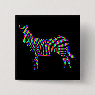 Carré 5 Cm Zebra Arc-en-ciel Silhouette Bouton Badge Pin