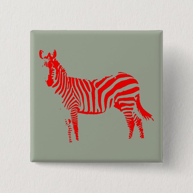 Carré 5 Cm Zebra Rouge Silhouette Bouton Badge Pin (Devant)