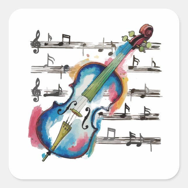 Carré Abstract Violin Square Sticker (Devant)