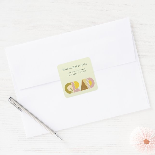 Carré Address Return Label Grad Graduation Retro Sticker (Enveloppe)