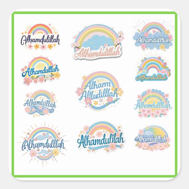 Carré Alhamdulillah Sticker – Pastel Gratitude Reminder (Devant)