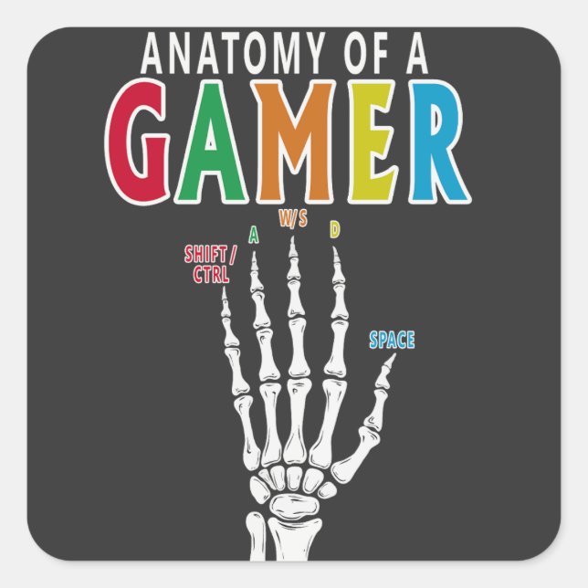 Carré Anatomie D'Un Gamer Squelette Main Drôle Sticker (Devant)