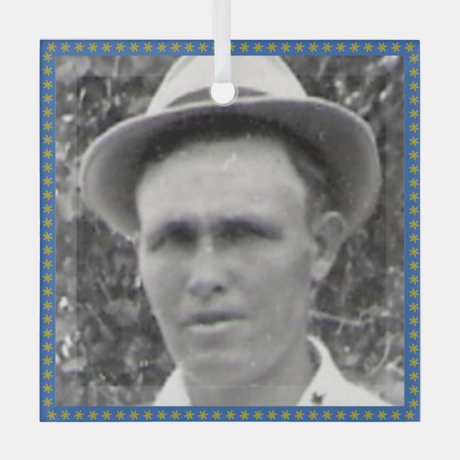 Carré Ancêtre Photo Bleu et Ornement de cadre d'or (Recto)