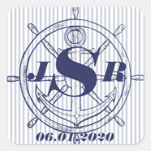 Carré Ancre nautique sur Sticker Monogramme Gris