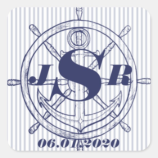 Carré Ancre nautique sur Sticker Monogramme Gris (Devant)