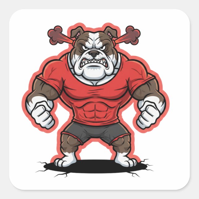 Carré Angry Bulldog Gym Mascot Cartoon Sticker (Devant)