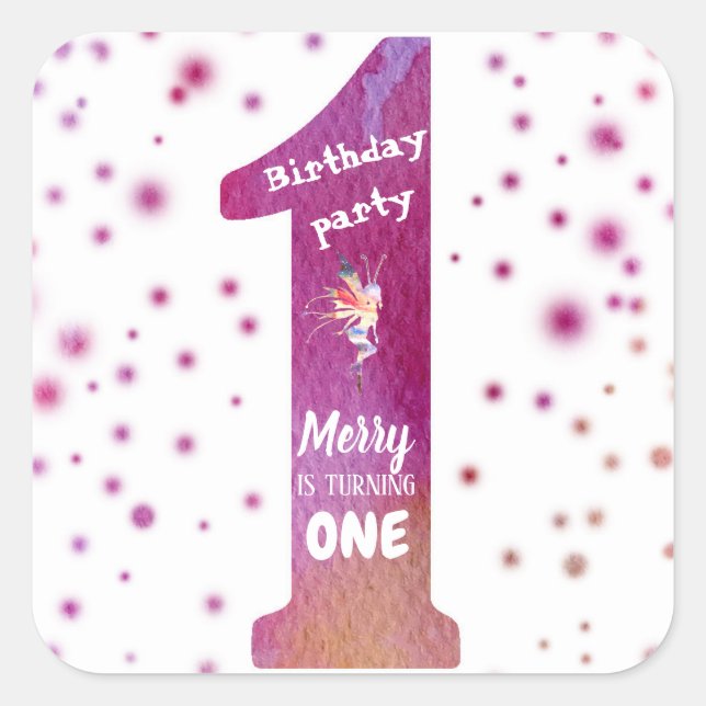 Carré Anniversaire One Watercolor Sticker (Devant)