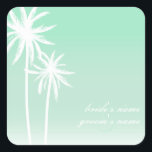 Carré Aqua Ombré Palm Trees Beach Wedding Sticker<br><div class="desc">Un autocollant de mariage à la plage avec l'illustration de deux palmiers blancs à gauche sur un arrière - plan à l'ombre d'un aqua. Personnalisez avec des noms.</div>