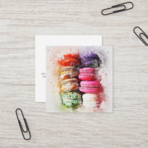 Carré Aquarelle Macaron Carte de visite de cookies