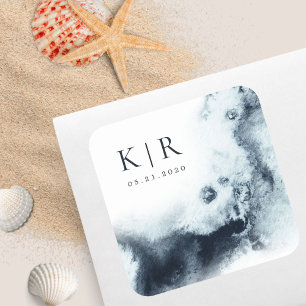 Carré Aquarelle Waves Élégant Sticker de mariage