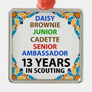 Carré Argenté 13 ans de scoutisme pour filles ornement métalliqu