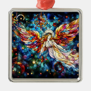 Carré Argenté Aquarelle de Noël Ornement en verre tendu