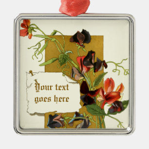 Carré Argenté Dessin vintage ornement de pois doux rouge