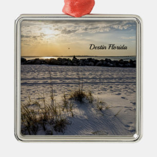 Carré Argenté Destin Beach Floride Jetty Sunset Premium Ornement