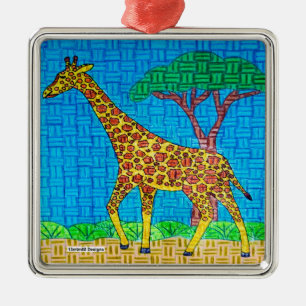 Carré Argenté Girafe - Ornement Premium
