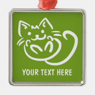 Carré Argenté Illustration de chat ornement couleur personnalisé