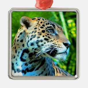 Carré Argenté Jaguar Noël Ornement - Série Faune
