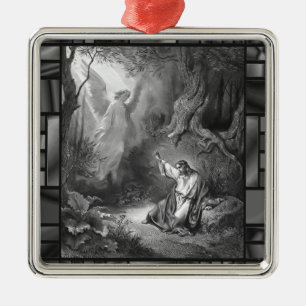 Carré Argenté Jésus Angel Ornement Art Vintage