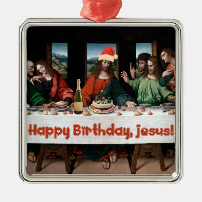 Carré Argenté Joyeux anniversaire, Jésus ! Amusant ornement de N (Devant)